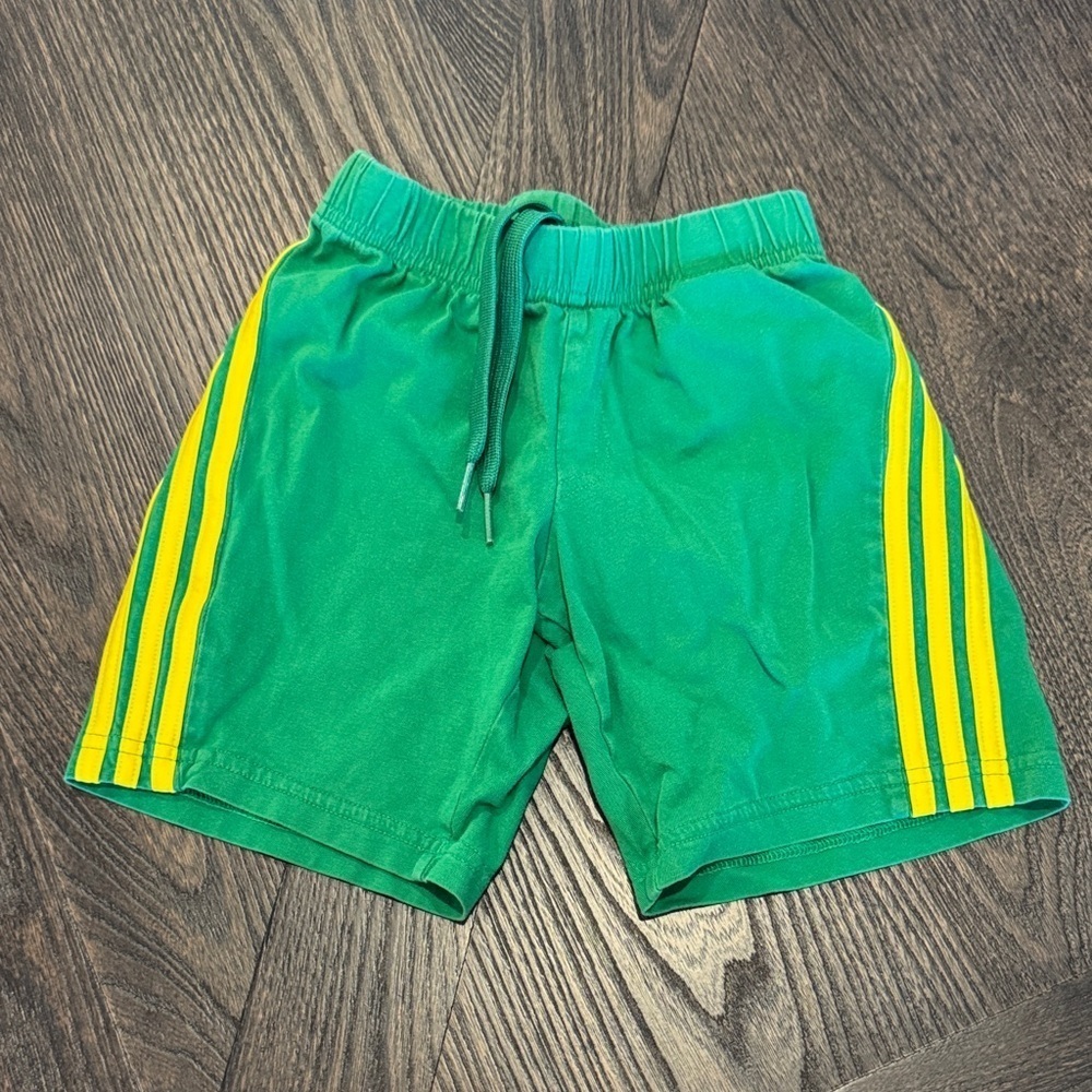 Adidas Lego Green Shorts Yellow Stripes Kids